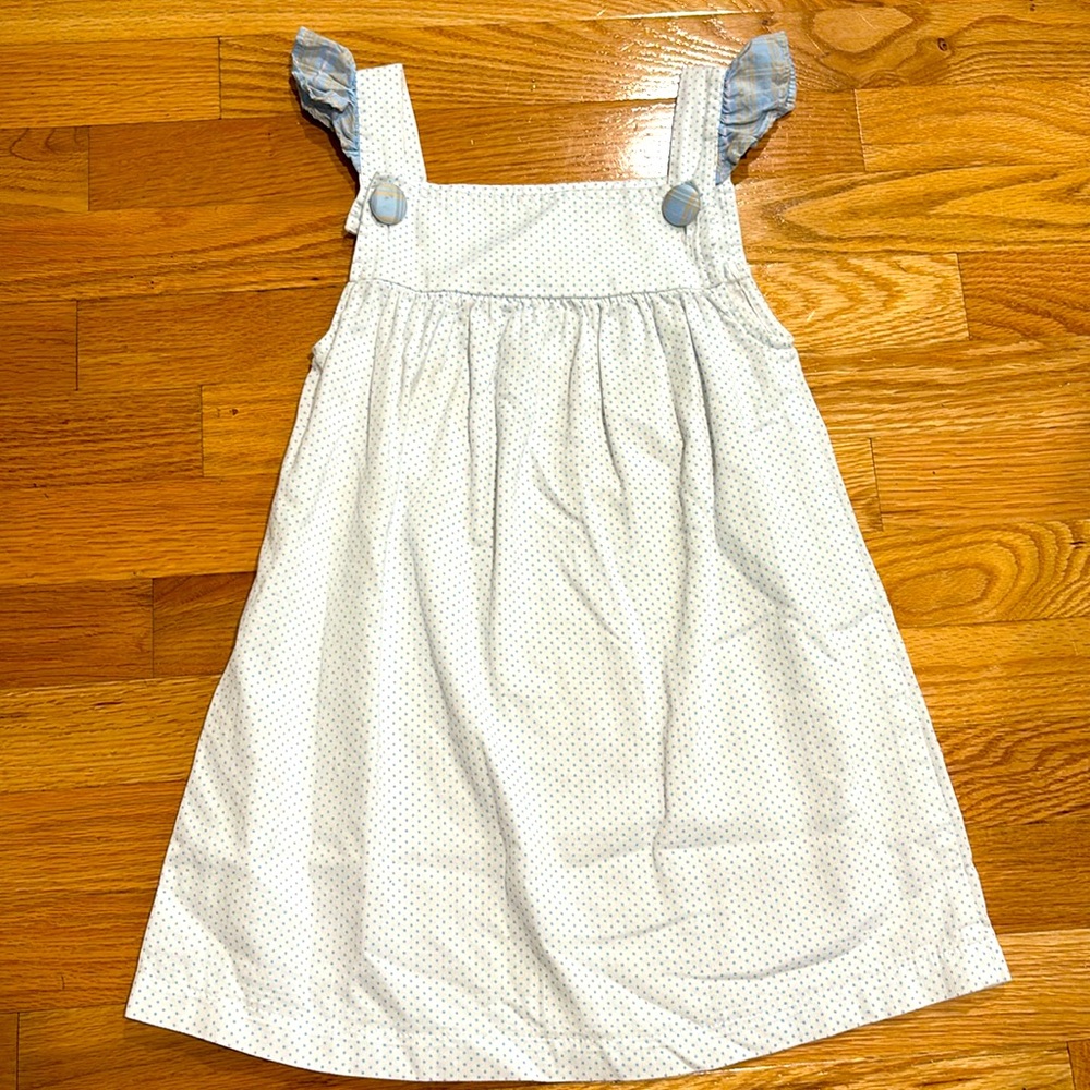 Hannah Kate size 6 polka dot jumper with plaid buttons and ruffles.
